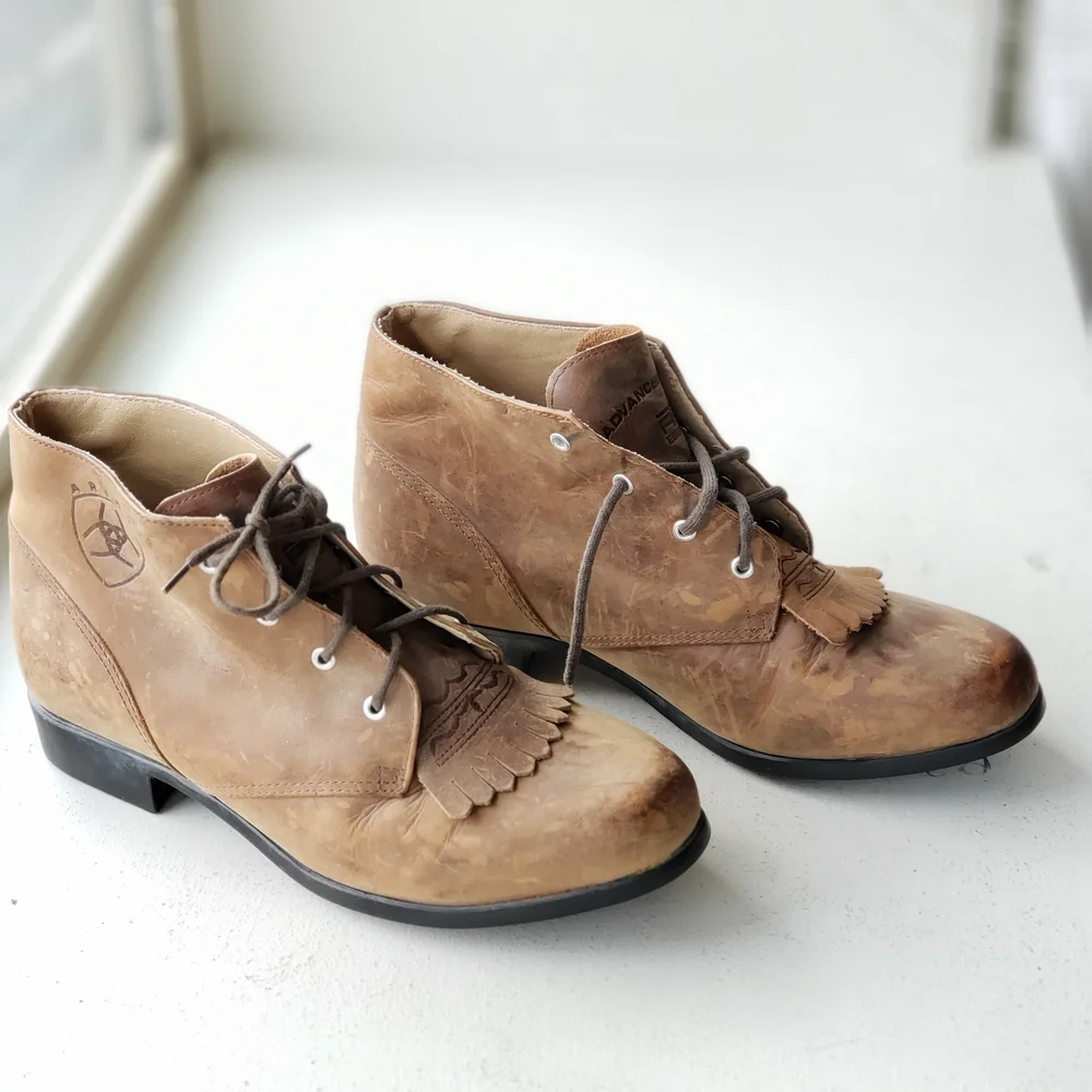 Womens Ariat Heritage Paddock Kittie Fringe Tan Leather Ankle Boots Size 8M - Picture 3 of 10